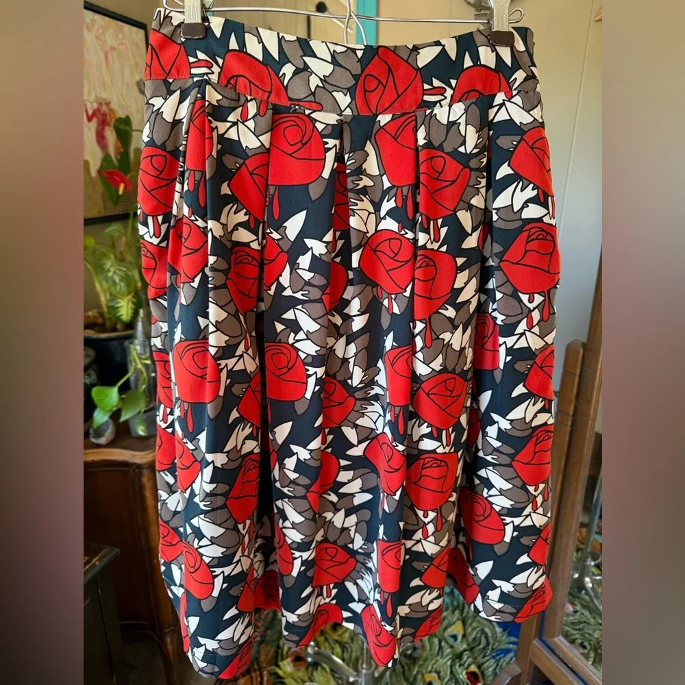 Anthropologie Comme Toi Lined Pleated Abstract Floral Skirt, Medium - Picture 7 of 10